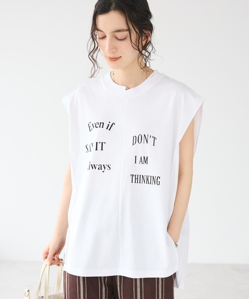 CRAFT STANDARD BOUTIQUE(クラフトスタンダードブティック)の「リメイクロゴノースリーブTee(Tシャツ/カットソー・レディース・ピンクベージュ/ブラック/オフホワイト・FREE)」の2枚目の写真