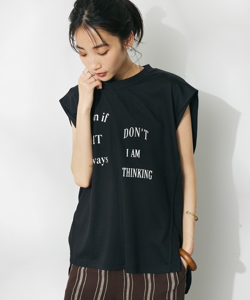 CRAFT STANDARD BOUTIQUE(クラフトスタンダードブティック)の「リメイクロゴノースリーブTee(Tシャツ/カットソー・レディース・ピンクベージュ/ブラック/オフホワイト・FREE)」の1枚目の写真
