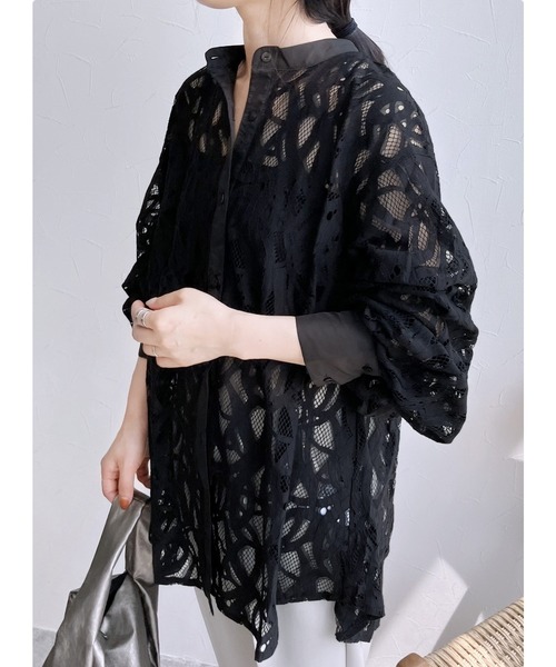 reca（レカ）の「レースバンドカラーシャツ（シャツ/ブラウス・レディース・オフホワイト/オレンジ/ブラック・FREE）」の2枚目の写真