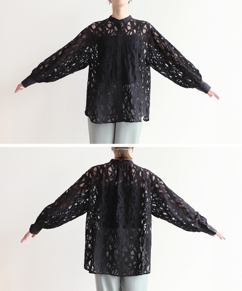 reca（レカ）の「レースバンドカラーシャツ（シャツ/ブラウス・レディース・オフホワイト/オレンジ/ブラック・FREE）」の5枚目の写真