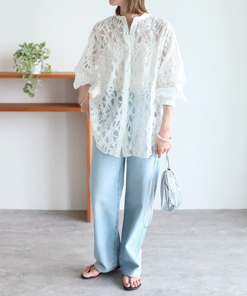 reca（レカ）の「レースバンドカラーシャツ（シャツ/ブラウス・レディース・オフホワイト/オレンジ/ブラック・FREE）」の16枚目の写真