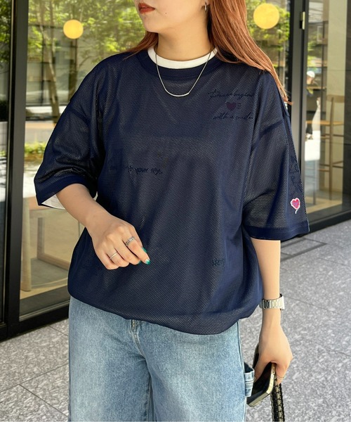 CPCM(シーピーシーエム)の「メッシュスピンドルT(Tシャツ/カットソー・レディース・チャコールグレー/ブラック/グレイッシュベージュ/ネイビー・SMALL/MEDIUM/LARGE)」の1枚目の写真