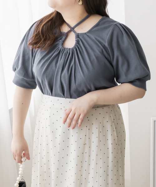 CLETTE（クレット）の「ホルターネックリブプルオーバー（Tシャツ/カットソー・レディース・ブラック/ブルー・LL/3L/4L）」の2枚目の写真