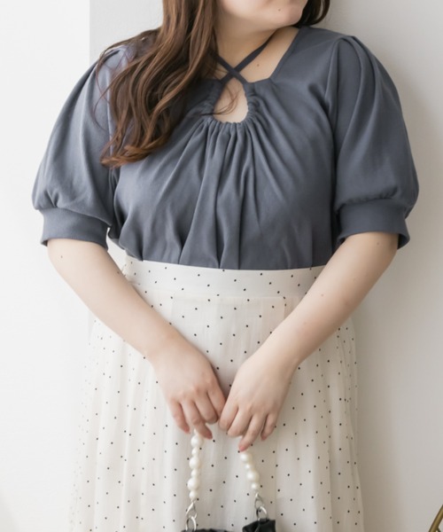 CLETTE（クレット）の「ホルターネックリブプルオーバー（Tシャツ/カットソー・レディース・ブラック/ブルー・LL/3L/4L）」の3枚目の写真