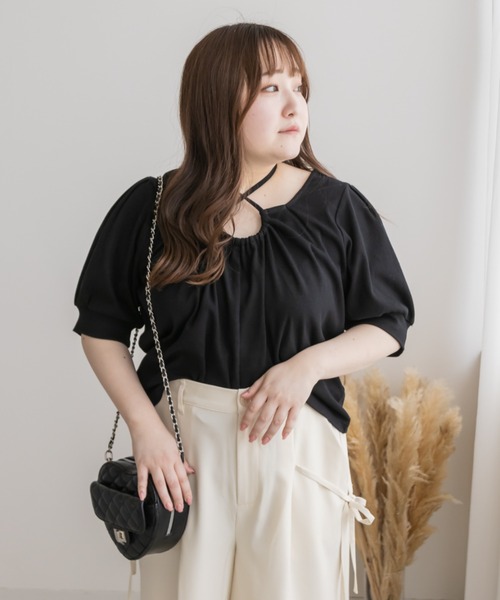 CLETTE（クレット）の「ホルターネックリブプルオーバー（Tシャツ/カットソー・レディース・ブラック/ブルー・LL/3L/4L）」の8枚目の写真