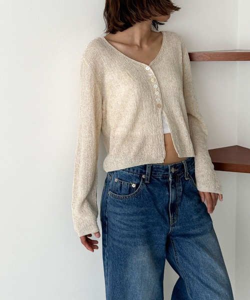 CANAL JEAN(キャナルジーン)の「El mar レーヨンVネックカーディガン(カーディガン/ボレロ・レディース・オートミール/イエロー/ブラック/ブラウン・ONE SIZE)」の1枚目の写真