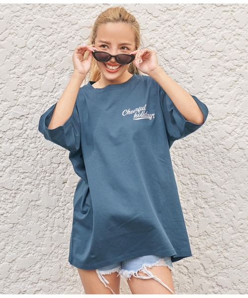 anap mimpi(アナップミンピ)の「メッセージ ワンポイント刺繍 コットン ビッグTシャツ(Tシャツ/カットソー・レディース・ネイビー/ホワイト/グリーン・FREE)」の15枚目の写真