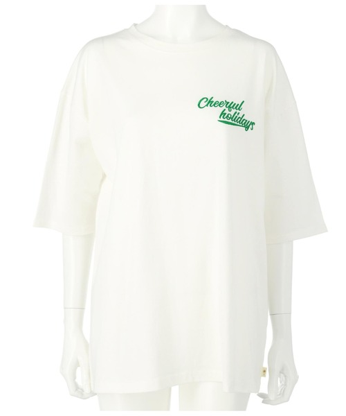 anap mimpi(アナップミンピ)の「メッセージ ワンポイント刺繍 コットン ビッグTシャツ(Tシャツ/カットソー・レディース・ネイビー/ホワイト/グリーン・FREE)」の20枚目の写真