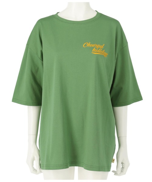 anap mimpi(アナップミンピ)の「メッセージ ワンポイント刺繍 コットン ビッグTシャツ(Tシャツ/カットソー・レディース・ネイビー/ホワイト/グリーン・FREE)」の21枚目の写真