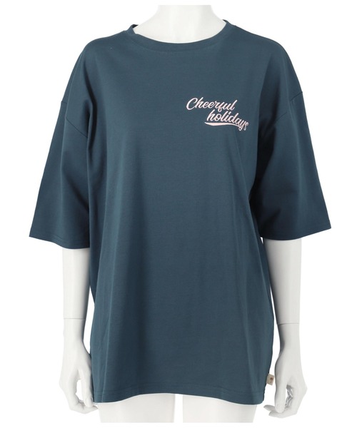 anap mimpi(アナップミンピ)の「メッセージ ワンポイント刺繍 コットン ビッグTシャツ(Tシャツ/カットソー・レディース・ネイビー/ホワイト/グリーン・FREE)」の22枚目の写真