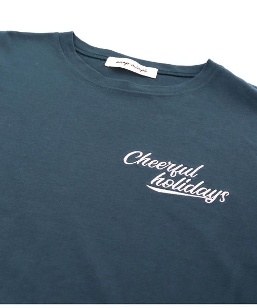 anap mimpi(アナップミンピ)の「メッセージ ワンポイント刺繍 コットン ビッグTシャツ(Tシャツ/カットソー・レディース・ネイビー/ホワイト/グリーン・FREE)」の5枚目の写真