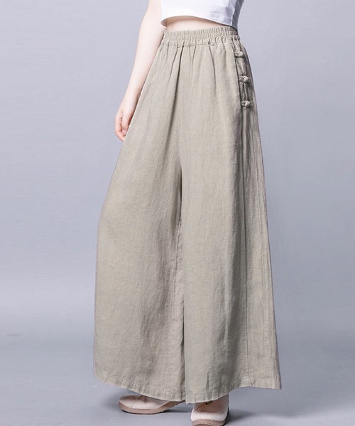 Miniministore(ミニミニストア)の「綿麻風ワイドパンツレディースリネンパンツ(カーゴパンツ・レディース・ブラウン/ブラック/ベージュ・FREE)」の1枚目の写真