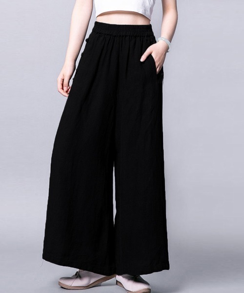 Miniministore(ミニミニストア)の「綿麻風ワイドパンツレディースリネンパンツ(カーゴパンツ・レディース・ブラウン/ブラック/ベージュ・FREE)」の2枚目の写真