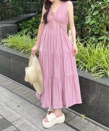 clear | Vネックノースリーブティアードワンピース≪2024SS新作≫(ワンピース)