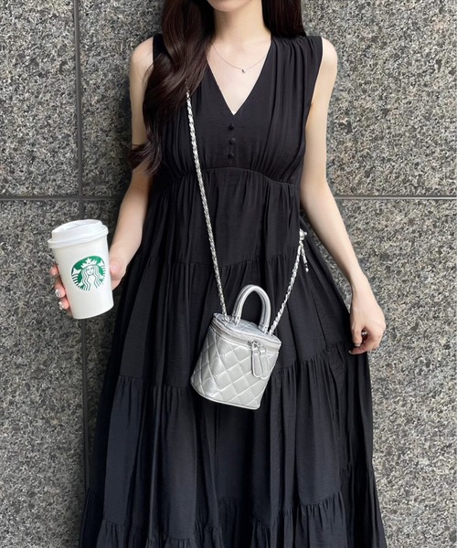 clear（クリア）の「Vネックノースリーブティアードワンピース≪2024SS≫（ワンピース・レディース・ブラック/グレー/パープル・F）」の22枚目の写真