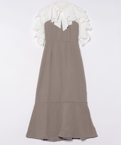 Lace Ladies(レースレディース)の「ボウタイ付き フリル カラー ドッキング マーメイド ワンピース(ワンピース・レディース・グレー/ピンク/ブラック・S/FREE)」の5枚目の写真