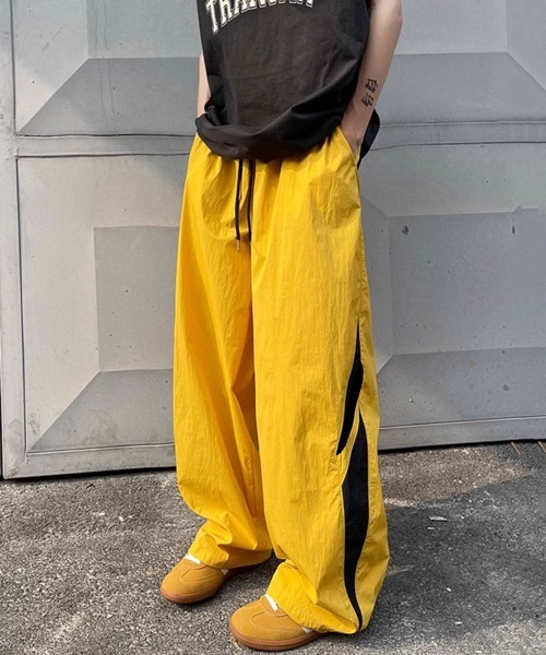 セール】【NOWLE】ワンポイント刺繍 サイドライン ワイド ナイロン