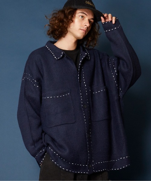 unrelaxing（アンリラクシング）の「ハンドステッチ ブラッシュドカーディガン　ハンドステッチニットGジャン（ブルゾン・メンズ・スミクロ/ブラック×パープル/ブラック×ホワイト/ブラック/ホワイト/ライトブルー/アイボリー/カーキ/ネイビー・FREE）」の9枚目の写真