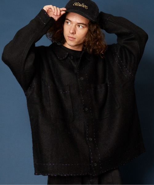 unrelaxing（アンリラクシング）の「ハンドステッチ ブラッシュドカーディガン　ハンドステッチニットGジャン（ブルゾン・メンズ・スミクロ/ブラック×パープル/ブラック×ホワイト/ブラック/ホワイト/ライトブルー/アイボリー/カーキ/ネイビー・FREE）」の5枚目の写真