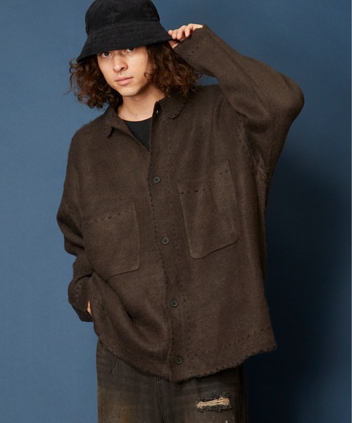 unrelaxing（アンリラクシング）の「ハンドステッチ ブラッシュドカーディガン　ハンドステッチニットGジャン（ブルゾン・メンズ・スミクロ/ブラック×パープル/ブラック×ホワイト/ブラック/ホワイト/ライトブルー/アイボリー/カーキ/ネイビー・FREE）」の6枚目の写真