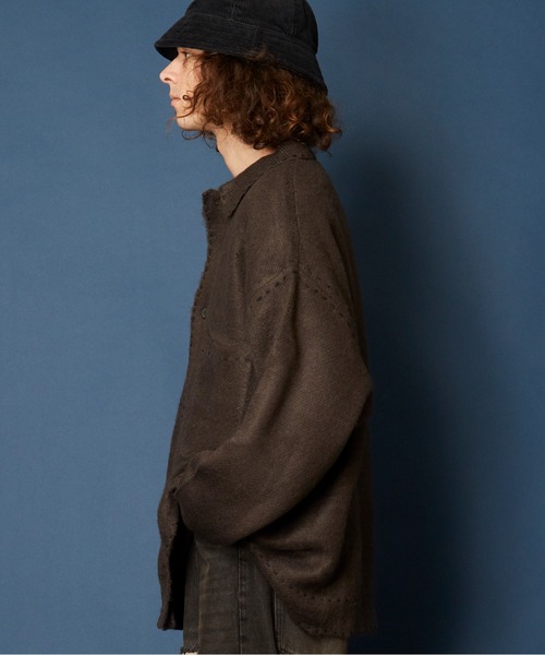 unrelaxing（アンリラクシング）の「ハンドステッチ ブラッシュドカーディガン　ハンドステッチニットGジャン（ブルゾン・メンズ・スミクロ/ブラック×パープル/ブラック×ホワイト/ブラック/ホワイト/ライトブルー/アイボリー/カーキ/ネイビー・FREE）」の10枚目の写真