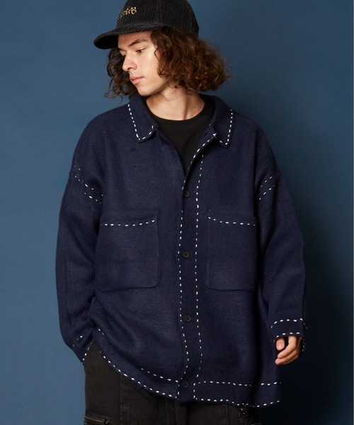 unrelaxing（アンリラクシング）の「ハンドステッチ ブラッシュドカーディガン　ハンドステッチニットGジャン（ブルゾン・メンズ・スミクロ/ブラック×パープル/ブラック×ホワイト/ブラック/ホワイト/ライトブルー/アイボリー/カーキ/ネイビー・FREE）」の13枚目の写真