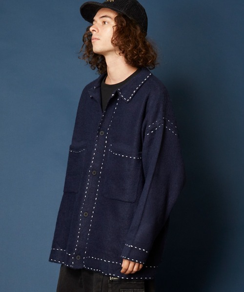 unrelaxing（アンリラクシング）の「ハンドステッチ ブラッシュドカーディガン　ハンドステッチニットGジャン（ブルゾン・メンズ・スミクロ/ブラック×パープル/ブラック×ホワイト/ブラック/ホワイト/ライトブルー/アイボリー/カーキ/ネイビー・FREE）」の15枚目の写真