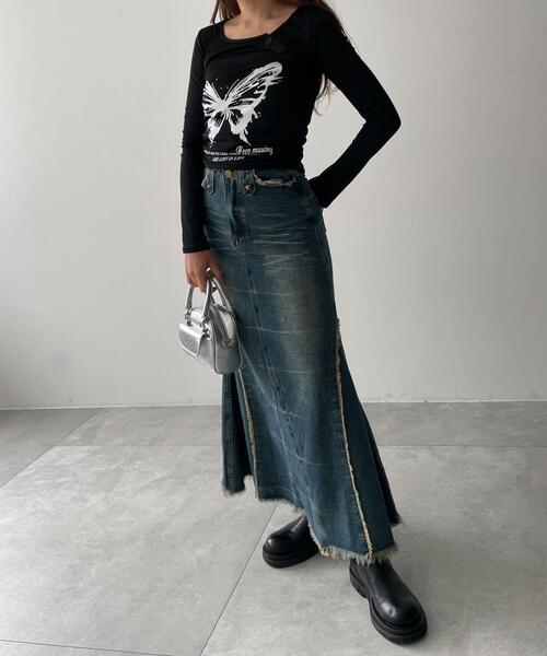 dispark（ディスパーク）の「DISPARK/バタフライマルチデザインスリーブロンT（Tシャツ/カットソー・レディース・ホワイト/ブラック・FREE）」の4枚目の写真