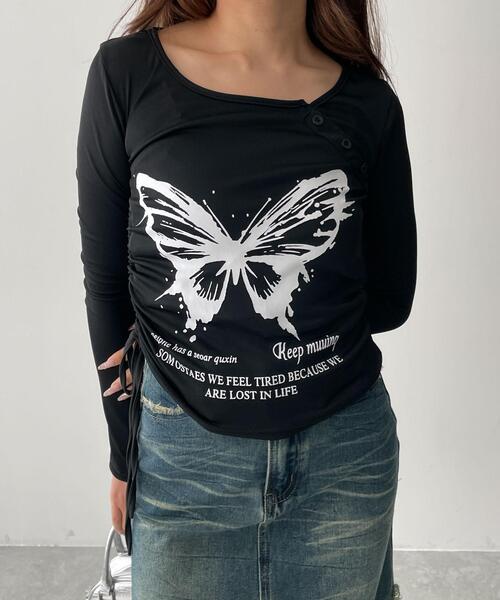 dispark（ディスパーク）の「DISPARK/バタフライマルチデザインスリーブロンT（Tシャツ/カットソー・レディース・ホワイト/ブラック・FREE）」の16枚目の写真