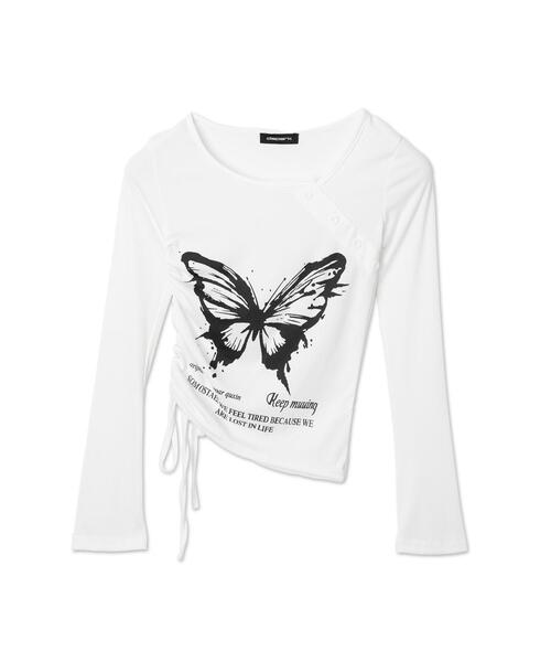 dispark（ディスパーク）の「DISPARK/バタフライマルチデザインスリーブロンT（Tシャツ/カットソー・レディース・ホワイト/ブラック・FREE）」の9枚目の写真