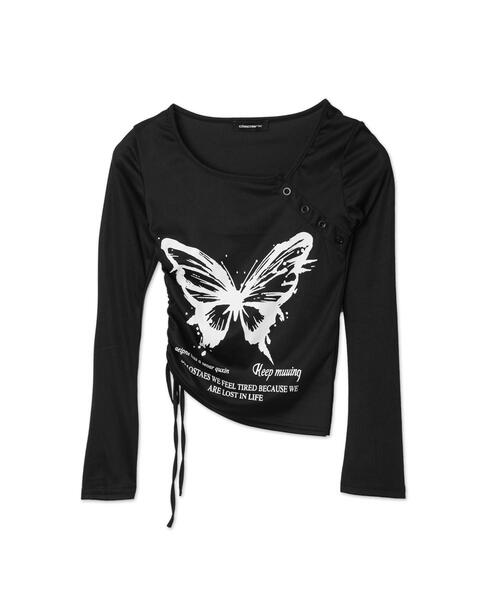 dispark（ディスパーク）の「DISPARK/バタフライマルチデザインスリーブロンT（Tシャツ/カットソー・レディース・ホワイト/ブラック・FREE）」の10枚目の写真