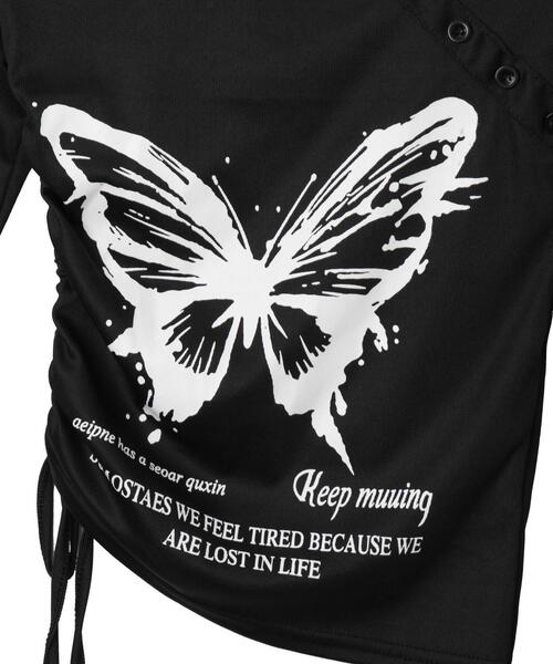 dispark（ディスパーク）の「DISPARK/バタフライマルチデザインスリーブロンT（Tシャツ/カットソー・レディース・ホワイト/ブラック・FREE）」の13枚目の写真