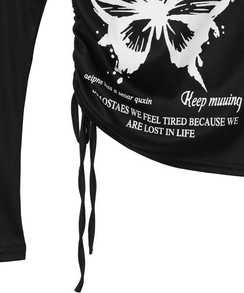 dispark（ディスパーク）の「DISPARK/バタフライマルチデザインスリーブロンT（Tシャツ/カットソー・レディース・ホワイト/ブラック・FREE）」の8枚目の写真