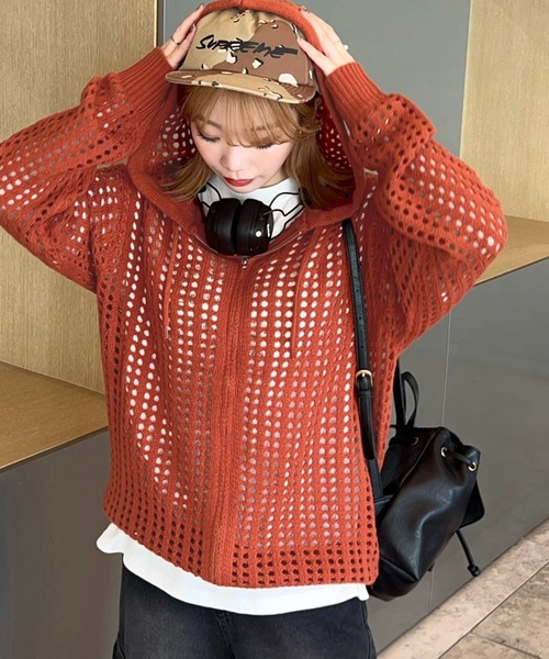 apres jour mignon(アプレジュールミニョン)の「【apresjour mignon SOIE】ユニセックスメッシュニットパーカー【ZOZOTOWN限定アイテム】(パーカー・レディース・ブラック/オレンジ/グレイッシュベージュ・MEDIUM/X-LARGE)」の3枚目の写真