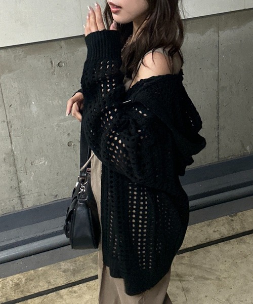 apres jour mignon(アプレジュールミニョン)の「【apresjour mignon SOIE】ユニセックスメッシュニットパーカー【ZOZOTOWN限定アイテム】(パーカー・レディース・ブラック/オレンジ/グレイッシュベージュ・MEDIUM/X-LARGE)」の5枚目の写真