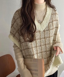 classicalelf | 秋冬のコーディネートに映える！レトロな格子柄チェックシャギーニットベスト(ベスト)