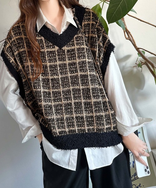 セール】冬のコーディネートに映える！レトロな格子柄チェックシャギー