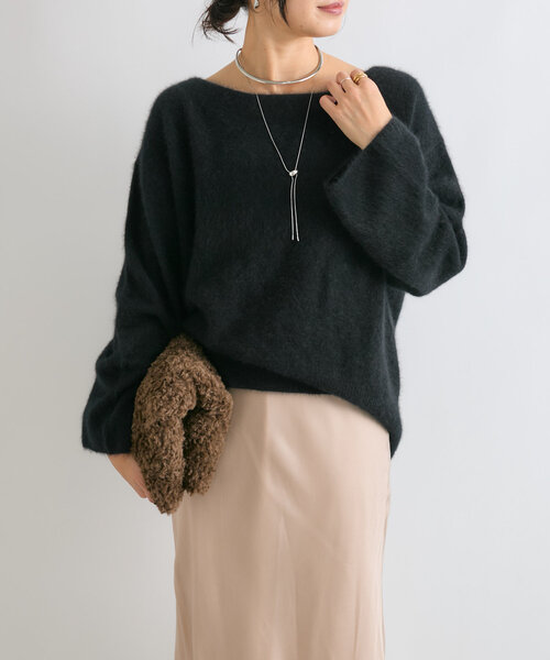 RIVE DROITE　ヘアリーヤーンボートネックニット　モカ　リヴドロワ RIVE DROITE（リヴドロワ）の「【女性らしいシルエット】ヘアリー
