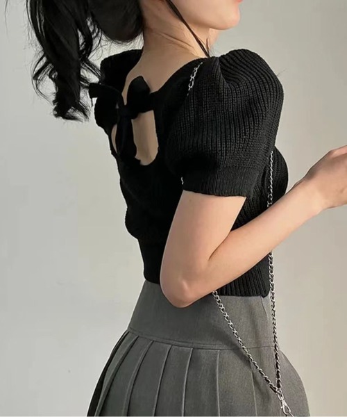INASTUDIOS(イーナストゥディオス)の「バッグリボン ニット クロップド丈 レディース(ニット/セーター・レディース・ブラウン/ブラック/アイボリー・SMALL/MEDIUM)」の15枚目の写真