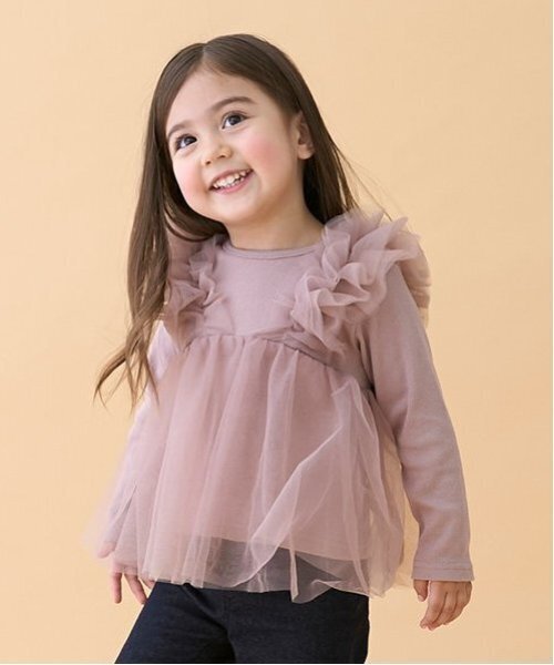 プティマインリアン petitmainLIEN チュールドッキング長T トップス リンク】チュールドッキング長T（Tシャツ） | petit main LIEN