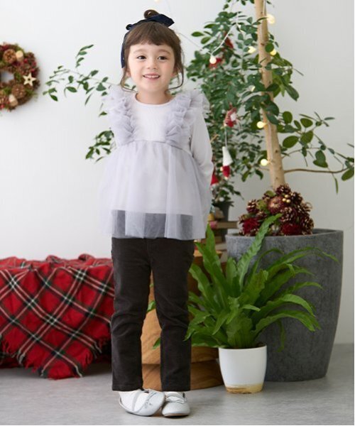 petit main（プティマイン）の「【リンク】チュールドッキング長T(キッズ)（Tシャツ/カットソー・キッズ・チャコール/ライトピンク/ブルーグレー・80ｃｍ/90cm/100cm/110cm/120cm/130cm）」の22枚目の写真