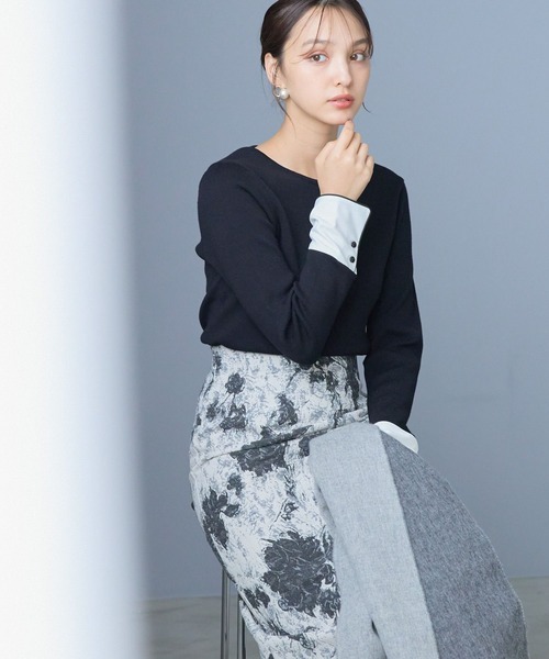 Andemiu（アンデミュウ）の「ソデカフスニット242371（ニット/セーター・レディース・ブラック/ライトグレー/グリーン・FREE）」の2枚目の写真