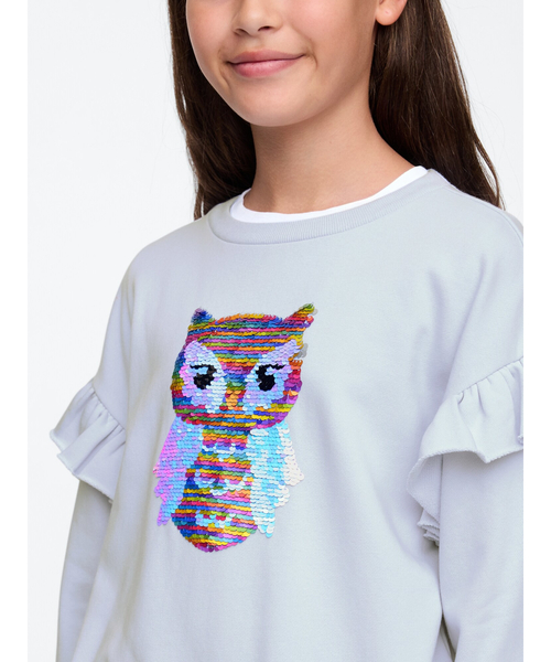 GAP（ギャップ）の「リラックス ラッフルフリル フリッピー 変身スパンコール グラフィック スウェット・トレーナー (キッズ)（スウェット・キッズ・ブルー・140cm/130cm/120cm/110cm/150cm）」の3枚目の写真