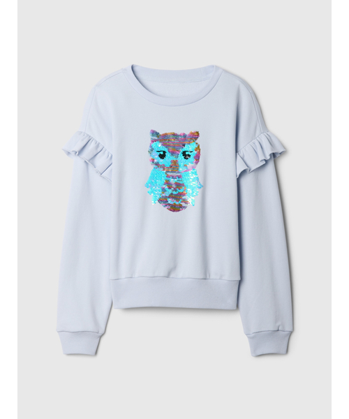 GAP（ギャップ）の「リラックス ラッフルフリル フリッピー 変身スパンコール グラフィック スウェット・トレーナー (キッズ)（スウェット・キッズ・ブルー・140cm/130cm/120cm/110cm/150cm）」の4枚目の写真