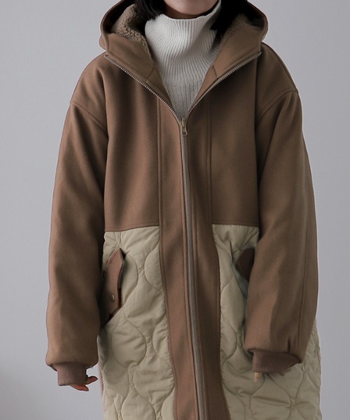 HUG.U（ハグユー）の「キルトボアリバーシブルコート（モッズコート