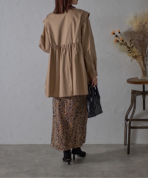 スタンドカラーレイヤード風チュニックブラウス（シャツ