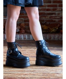 Mafmof | Mafmof(マフモフ)9cm厚底フラットソールベルトレースアップブーツ(ブーツ)