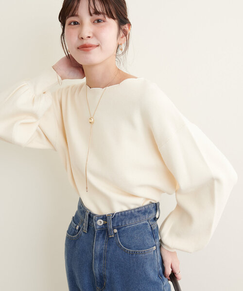 natural couture(ナチュラルクチュール)の「衿ぐり刺繍スカラップニット(ニット/セーター・レディース・ミント/モカ/グレイッシュベージュ/オフホワイト/グレー/ブラック・FREE)」の7枚目の写真
