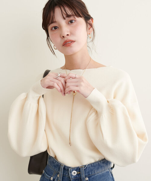 natural couture(ナチュラルクチュール)の「衿ぐり刺繍スカラップニット(ニット/セーター・レディース・ミント/モカ/グレイッシュベージュ/オフホワイト/グレー/ブラック・FREE)」の8枚目の写真
