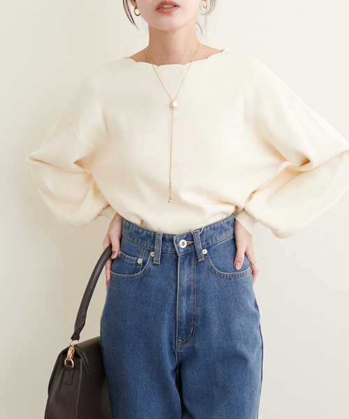 natural couture(ナチュラルクチュール)の「衿ぐり刺繍スカラップニット(ニット/セーター・レディース・ミント/モカ/グレイッシュベージュ/オフホワイト/グレー/ブラック・FREE)」の9枚目の写真